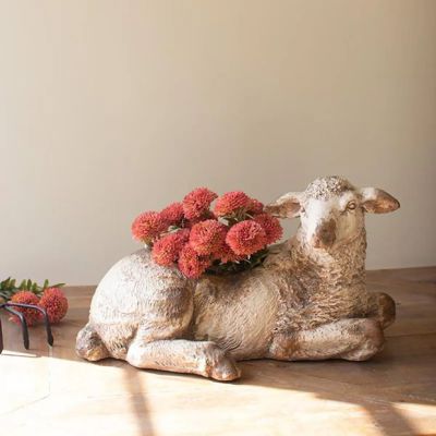 Weathered Faux Concrete Sheep Planter