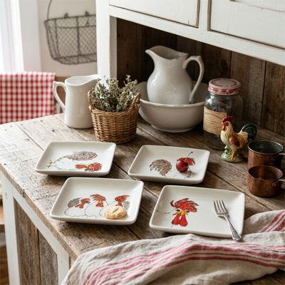 Whimsy Chicken Stoneware Plate Set of 4