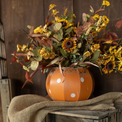 White Polka Dot Metal Pumpkin Bucket 6 Inch