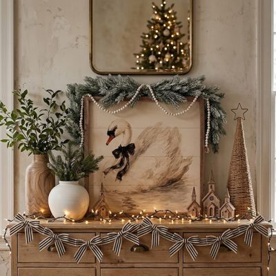 White Swan With Black Ribbon Framed Wall Art