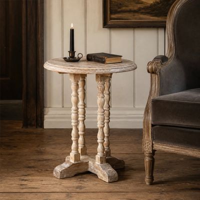 Whitewashed Spindle Base Side Table
