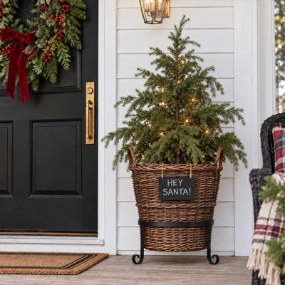 Willow Basket Planter with Metal Stand