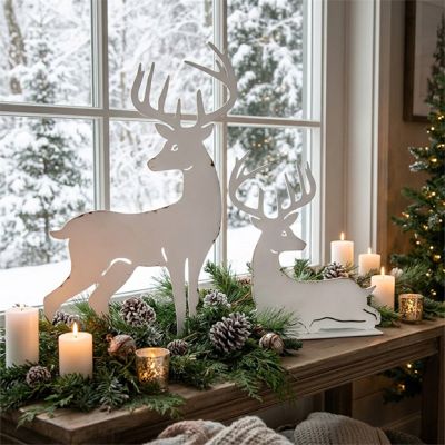 Winter White Deer Silhouette Set of 2