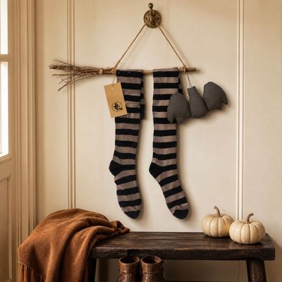 Witch's Broom and Stockings Hanging Decor