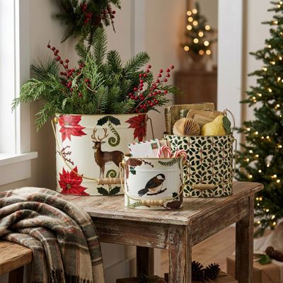 Woodland and Holly Christmas Bucket Set of 3