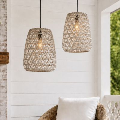 Woven Grey Washed Lantern Pendant Shade