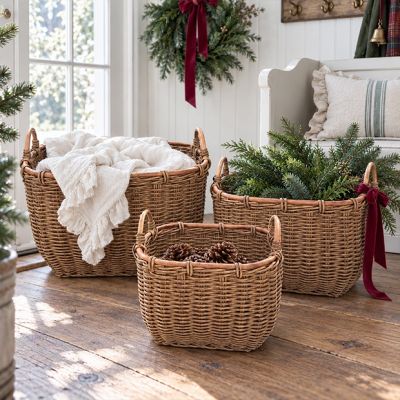 Woven Handled Produce Baskets Set of 3