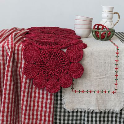 Woven Jute Red Table Runner