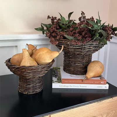 Woven Rattan Pedestal Bowl Set of 2