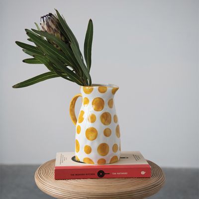 Yellow Polka Dot Pattern Stoneware Pitcher