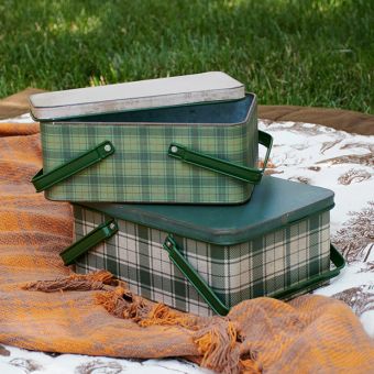 2 Piece Handled Tartan Bin Set