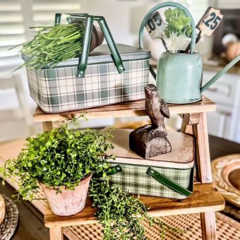 2 Piece Handled Tartan Bin Set