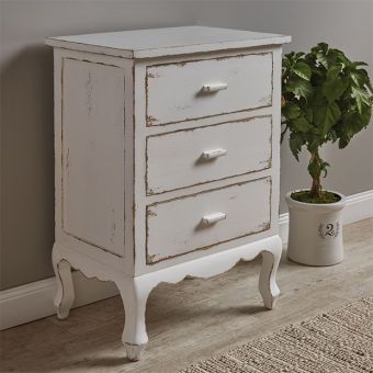 3 Drawer Distressed White Storage Table