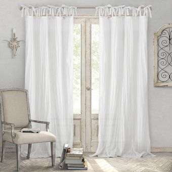 Simple Tie Top Semi Sheer Curtain Panel Set of 2 52x95