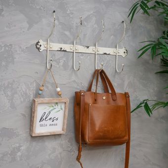 Aged Metal 4 Hook Wall Rack Set of 2