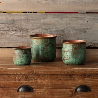 Aged Metal Pot Planter Set of 3