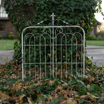 Aged White Metal Garden Gate With Fleur De Lis