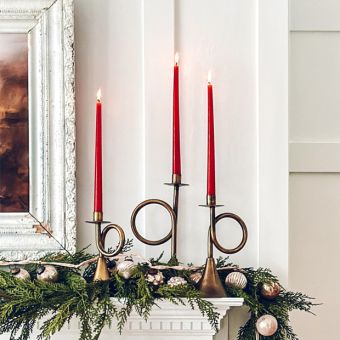 Antique Brass Trumpet Taper Holders Set of 3