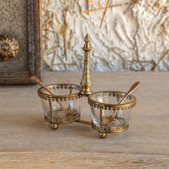 Antiqued Salt Cellar with Spoons Set