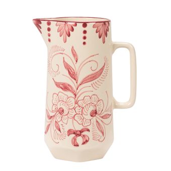 Beautiful Botanical Hand Painted Stoneware Pitcher
