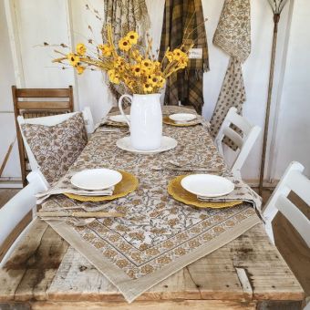 Flowing Floral Block Print Tablecloth