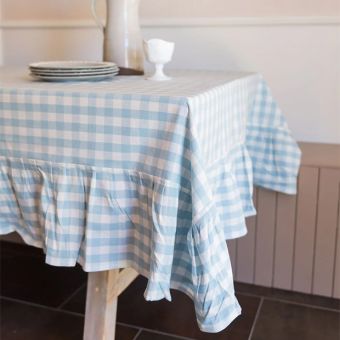 Blue Gingham Ruffled Tablecloth