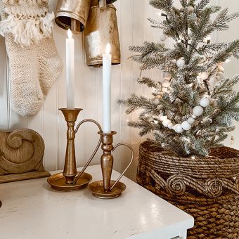 Bronze Candlestick With Arched Handle Set of 2