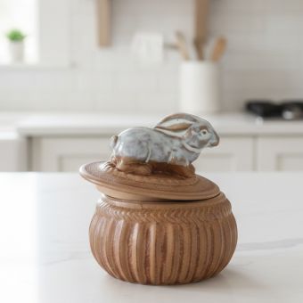 Brown and White Rustic Bunny Salt Cellar