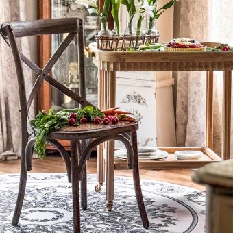 Brown Wash Cross Back Wooden Chair Set of 4