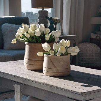 Carved Lines Wood Planter Set of 2