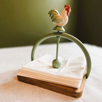 Cast Iron Rooster Napkin Holder Sage Green