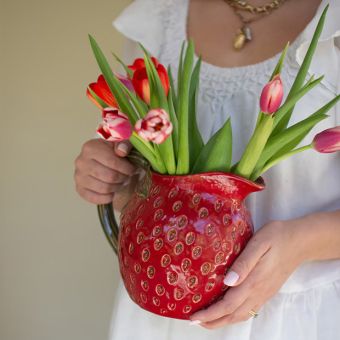Cottage Farmhouse Ceramic Strawberry Pitcher
