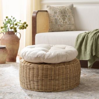 Cottage Farmhouse Cushioned Round Ottoman
