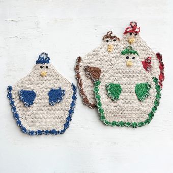 Crocheted Chicken Pot Holders Set of 4