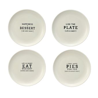 Cute Sayings Stoneware Dessert Plate Set of 4