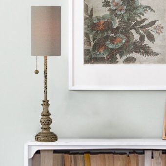 Distressed Buffet Lamp With Cylinder Shade