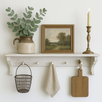 Distressed Carved Wood Wall Shelf