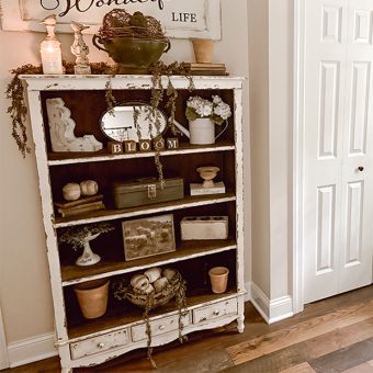 Distressed Open Shelf Library Bookcase