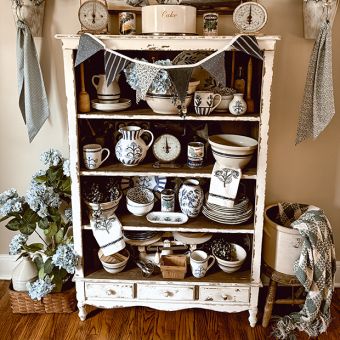 Distressed Open Shelf Library Bookcase