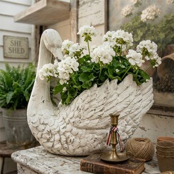 Distressed White Swan Planter