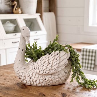Distressed White Swan Planter