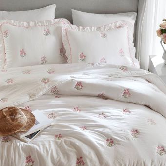 Embroidered Blossoms Quilt and Shams Set