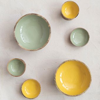 Enameled Mango Wood 2.75 Inch Bowl Set of 2