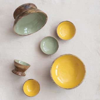 Enameled Mango Wood 4 Inch Bowl Set of 2