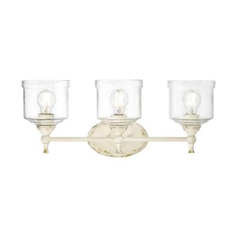 Hammered Water Glass Shade 3 Light Vanity Sconce Antique Ivory