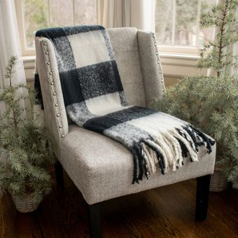 Fringed Buffalo Plaid Throw Blanket Black