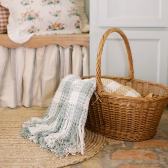 Fringed Cotton Check Throw Blanket
