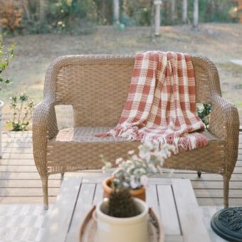 Fringed Cotton Check Throw Blanket
