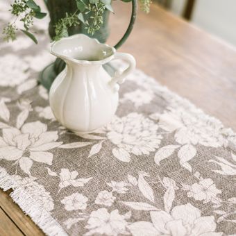 Fringed Floral Sepia Table Runner