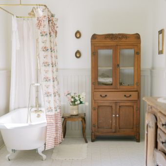 Gingham and Floral Ruffled Shower Curtain